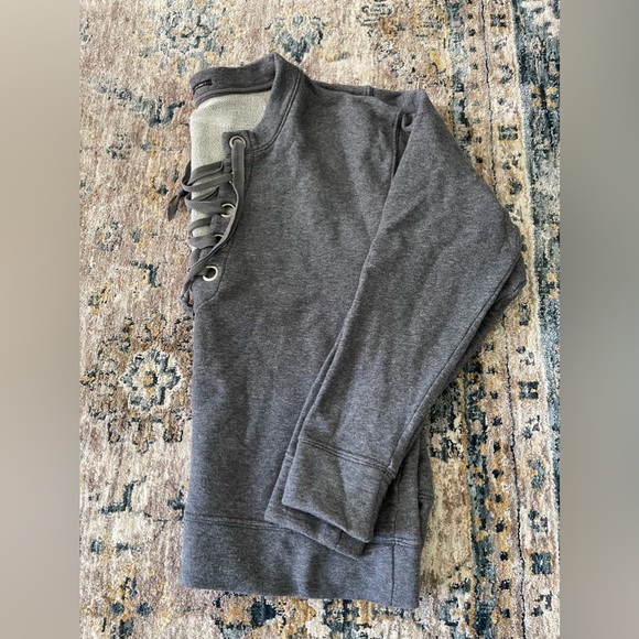 MOTHER grey lace up front slouchy sweatshirt. Size large. - Picture 2 of 5